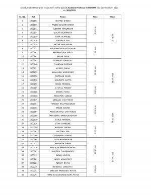Interview Schedule for Asst Professor (History)