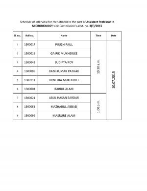Interview Schedule for Asst Professor (Microbiology)