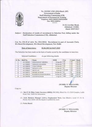 SSCCR Declared Interview Result for Accounts Clerk Post 2015
