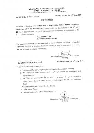 MPSC Declared Interview Result for Psychiatrist Social Worker Post 2015