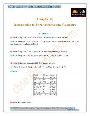 Intoduction to 3D Geometry CBSE Class 11 NCERT Solution
