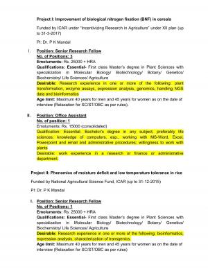 ICAR-NRCPB Notified Recruitment for 06 SRF & Office Assistant Posts 2015