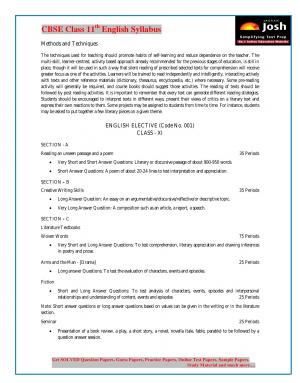 CBSE Class 11 English Elective Syllabus