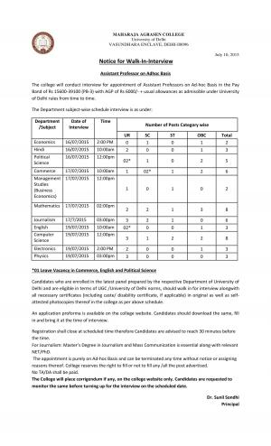Maharaja Agrasen College Notified Recruitment for 49 Assistant Professor Posts 2015