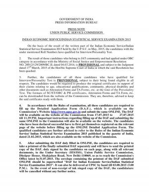 UPSC Indian Economic Service/Indian Statistical Service Examination 2015: Written Exam Result