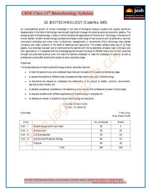 CBSE Class 11 Biotechnology Syllabus