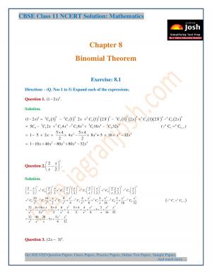 Binomial Theorem CBSE Class 11 NCERT Solution