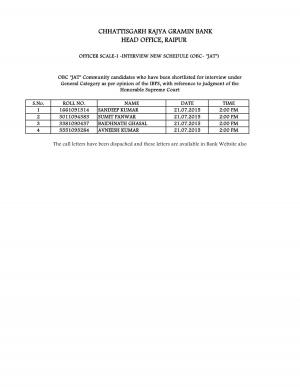 Chhattisgarh Rajya Gramin Bank Declared Interview Schedule for Officer Post 2015