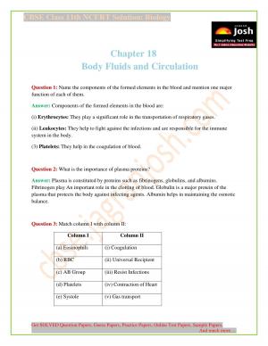 NCERT Solutions for Class 11th Biology Chapter 18 Body Fluids and Circulation