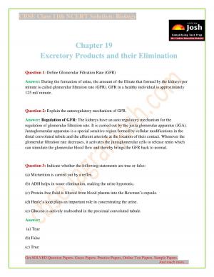 NCERT Solutions for Class 11th Biology Chapter 19 Excretory Products and their Elimination