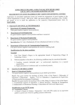 Jamia Millia Islamia Notified Recruitment for 149 Various Posts 2015