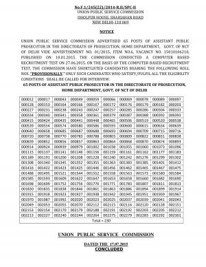 UPSC Announced Interview List for Assistant Public Prosecutor Posts 2015