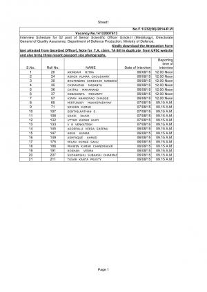 UPSC Issued Interview Schedule for Senior Scientific Officer Grade. II (Metallurgy) Post 2015 