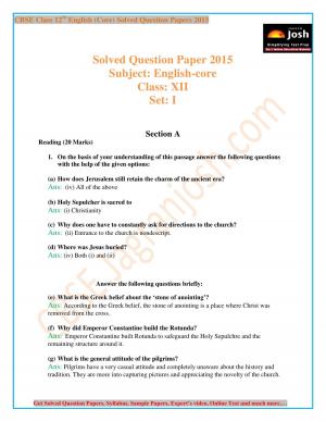 Class XII CBSE 2015 Solved English Core Paper
