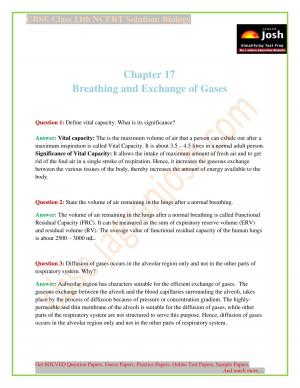 Breathing and Exchange of Gases CBSE Class 11 NCERT Solution