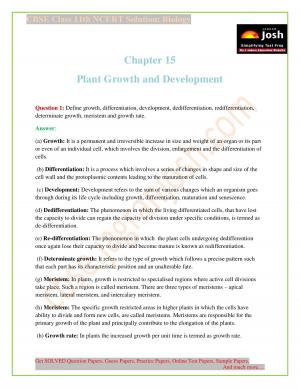 Plant Growth and Development CBSE Class 11 NCERT Solution