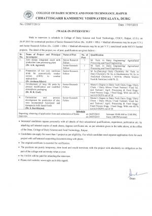 CGKV Notified Recruitment for 05 Junior Research Fellow Posts 2015