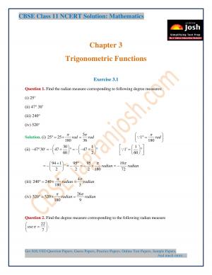 Trigonometric Functions CBSE Class 11 NCERT Solution