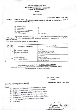 Mizoram PSC Announced Interview Schedule for Stenographer Posts 2015