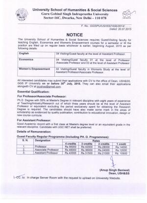 GGSIU Notified Recruitment for 10 Guest/Visiting Faculty Posts 2015