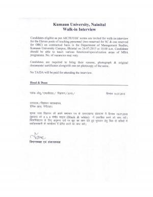 Kumaun University Notified Recruitment for 11 Teaching Personnel Posts 2015