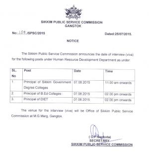 SPSC Declared Interview Schedule for Principal Posts 2015