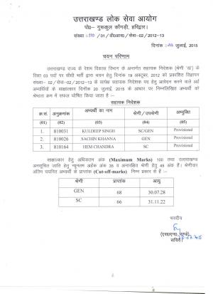 UKPSC Declared Final Result for Asst Director (Group B) Post 2015