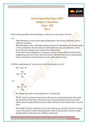 CBSE Class 12 Solved Question Paper Chemistry 2015