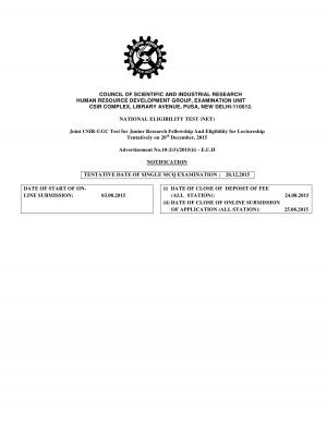 Joint CSIR-UGC NET Exam December 2015: Notification
