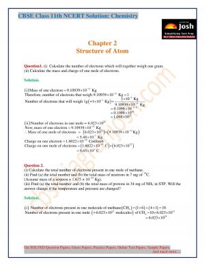 NCERT Solutions for Class 11th Chemistry Chapter 2 Structure of Atom