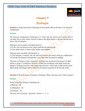 NCERT Solutions for Class 11th Chemistry Chapter 9 Hydrogen