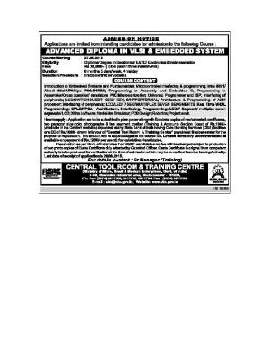 MSME Notified Admission for Advanced Diploma in VLSI & Embedded System 2015