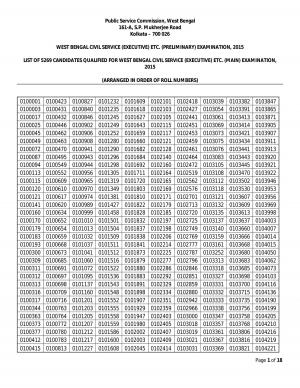 WBPSC Civil Service (Executive) Etc. (Preliminary) Examination 2015: Result