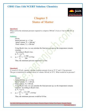 NCERT Solutions for Class 11th Chemistry Chapter 5 State of matter