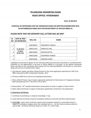 Interview Schedule for Officer MMGS-III
