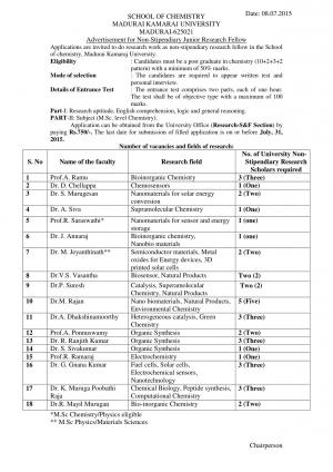 Madurai Kamaraj University Notified Recruitment to 38 Research Scholar Posts 2015