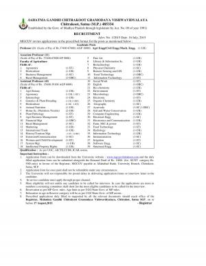 MGCGV Notified Recruitment for 57 Faculty Posts 2015