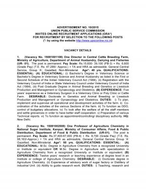 UPSC Notified Recruitment to 65 Various Posts 2015