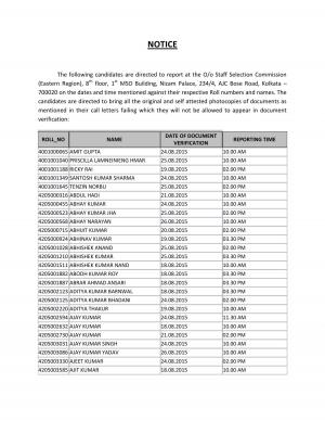 SSCER CHSL Examination 2014: Document Verification Schedule  