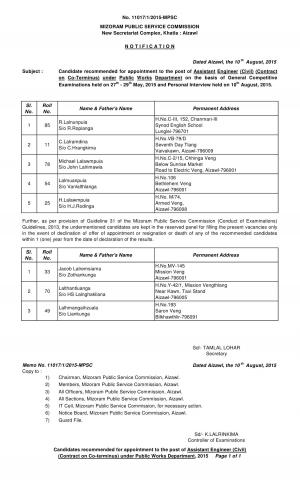 MPSC Declared Interview Result for Assistant Engineer (Civil) Post 2015