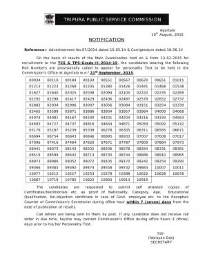 TPSC Declared Personality Test Schedule on TCS & TPS-Grade-II-2014-15