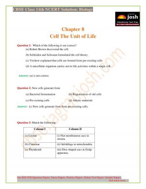 NCERT Solutions for Class 11th Biology Chapter 8 Cell The Unit of Life