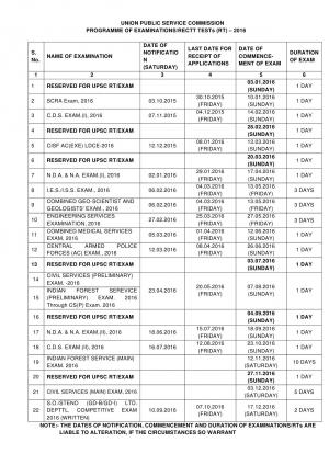 UPSC Examination Calendar 2015