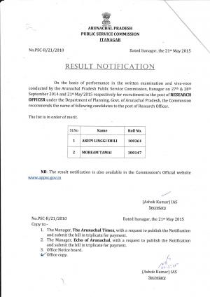 APPSC Declared Final Result for Research Officer Post 2015