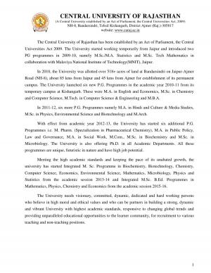 Central University of Rajasthan Notified Recruitment for 133 Various Posts 2015