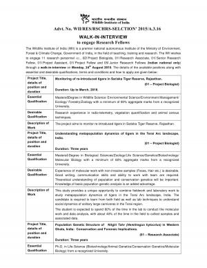 WII Notified Recruitment for 11 Research Personnel Posts 2015 