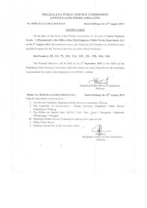 MPSC Declared Interview Schedule for Jr. Engineer Post 2015