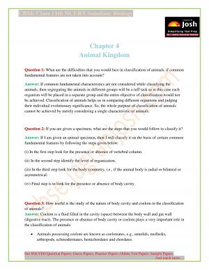 NCERT Solutions for Class 11th Biology Chapter 4 Animal Kingdom