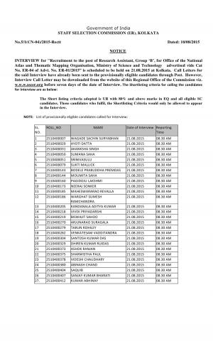SSC-ER Issued Interview Schedule for Research Assistant Post 2015 