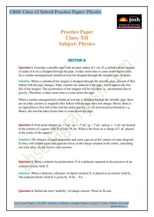 CBSE Class 12 Physics Solved Practice Paper (Set - 3)
